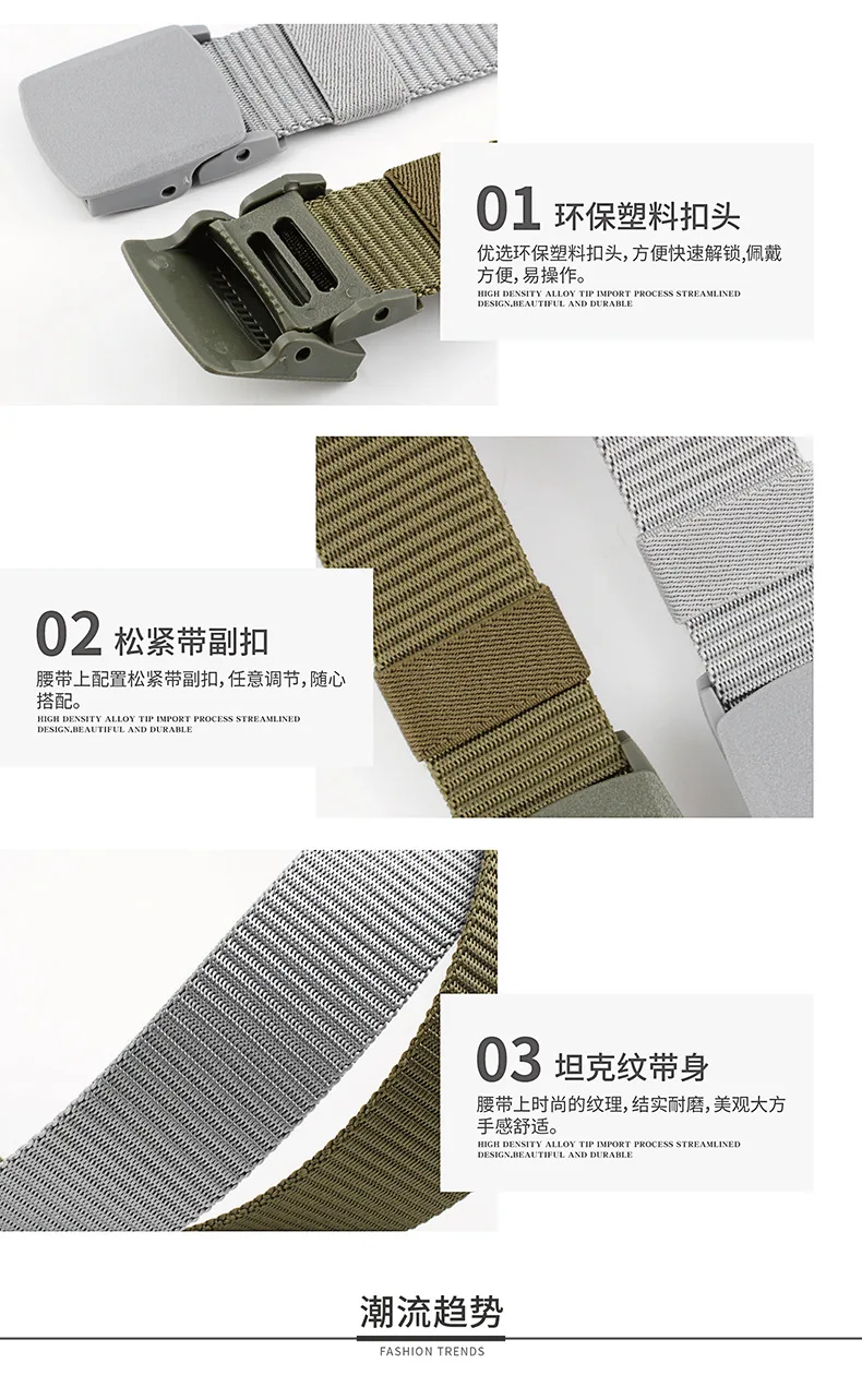 3.8x125cm Black Grey Navy Green Nylon Canvas Belt With Plastic Buckle For Men And Women Outdoor Working Tactical Waistband