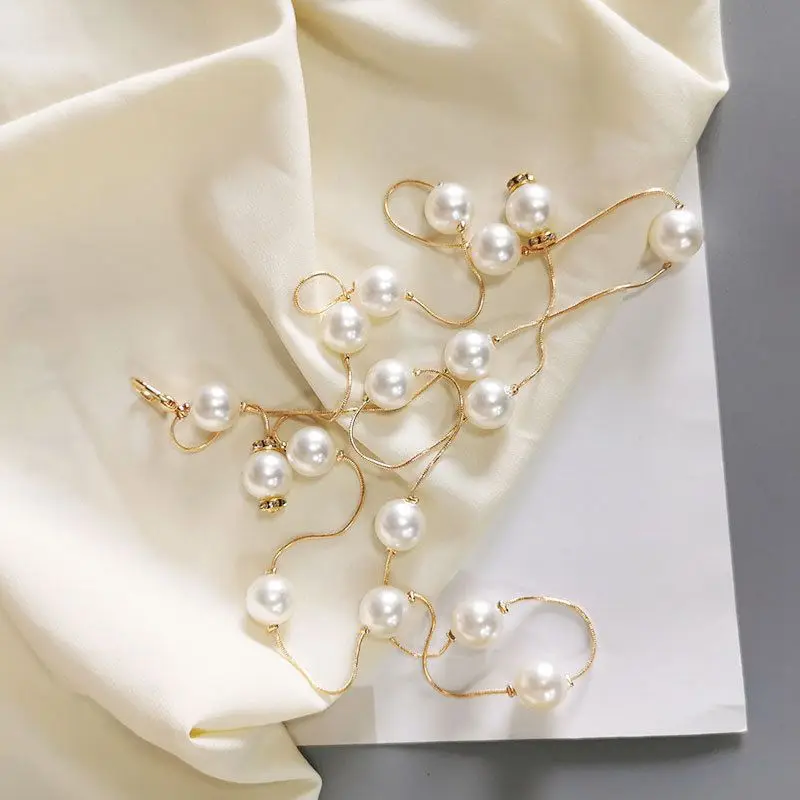 Fashion Adjustable Acrylic Pearl Belt Women Ladies Metal Thin Chain Belt Slim Body Chains Straps Dress Skirt Elastic Waistband