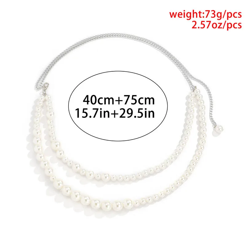 Women's Elegant Immitation Pearl Waist Chains Sexy Double Layers Beads Shell Metal Chain Belt Hot Trendy Body Chain Jewelry