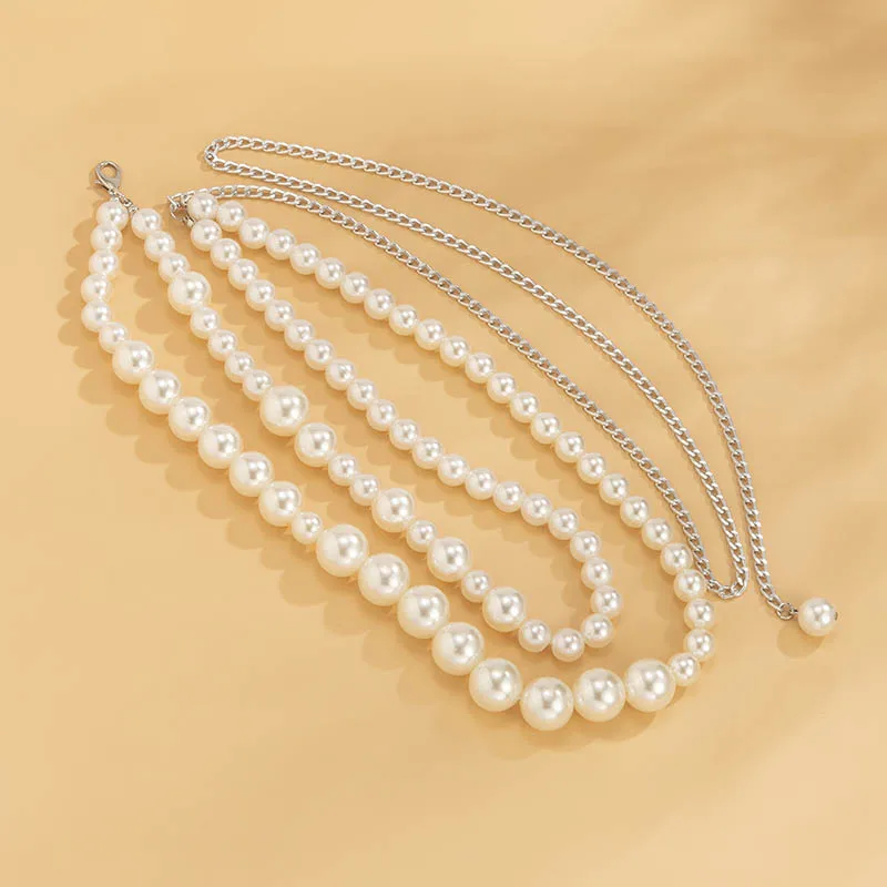 Women's Elegant Immitation Pearl Waist Chains Sexy Double Layers Beads Shell Metal Chain Belt Hot Trendy Body Chain Jewelry