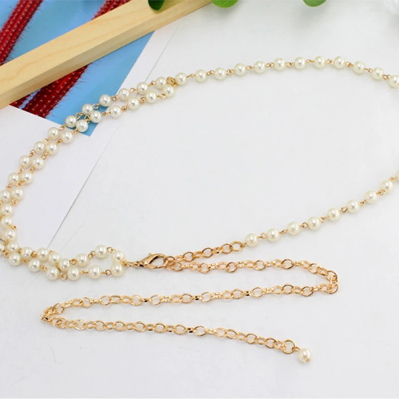 Women's Elegant Immitation Pearl Waist Chains Sexy Double Layers Beads Shell Metal Chain Belt Hot Trendy Body Chain Jewelry