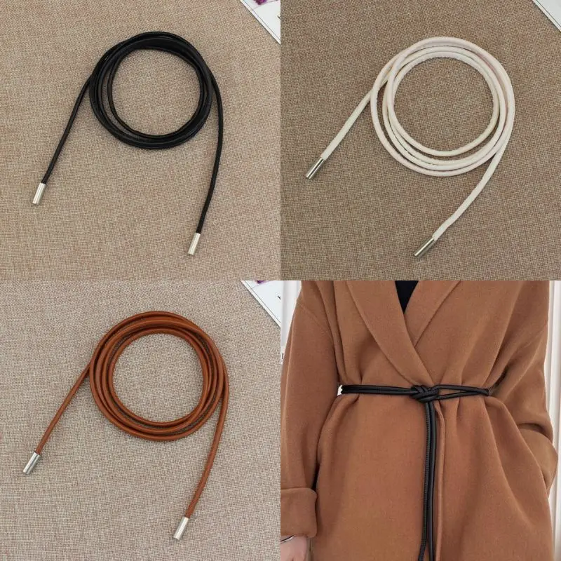 New Round Leather Rope Dresses Coat Decoration String Waist Belt For Women Solid Fashion Long Waist Chain Vintage Waistband