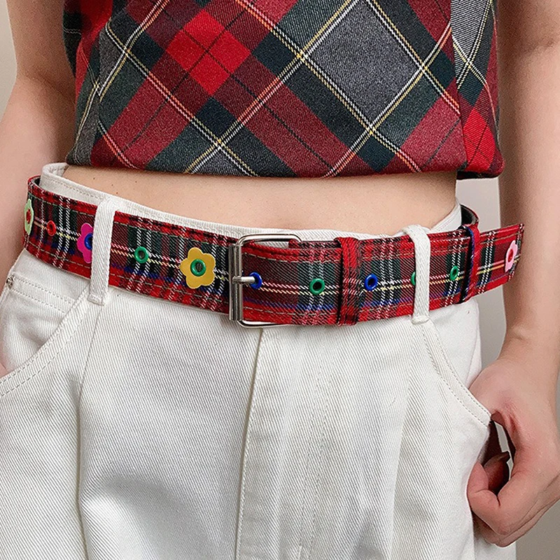 Women's Y2k Belt With Plaid Denim Jeans Decoration Dopamine Belt Accessories For American Hot Girl