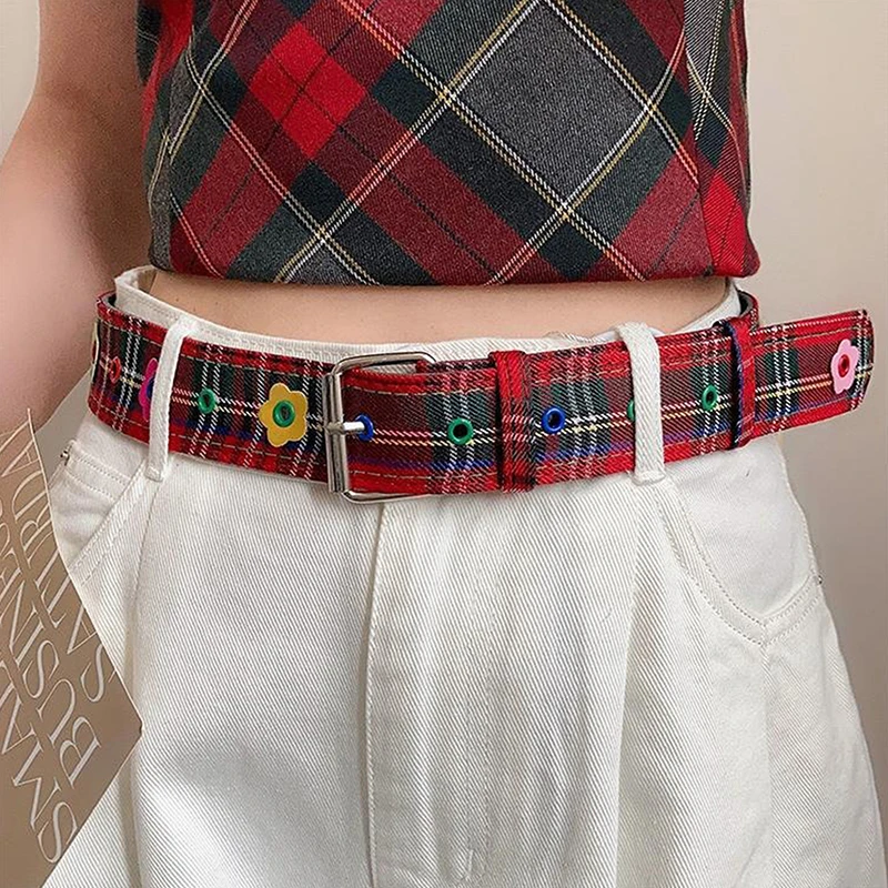 Women's Y2k Belt With Plaid Denim Jeans Decoration Dopamine Belt Accessories For American Hot Girl