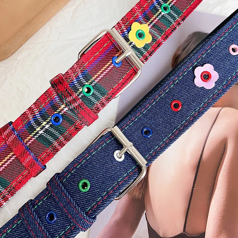 Women's Y2k Belt With Plaid Denim Jeans Decoration Dopamine Belt Accessories For American Hot Girl