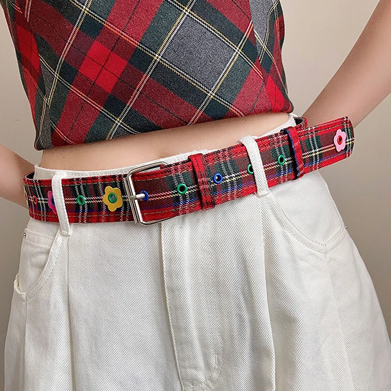Women's Y2k Belt With Plaid Denim Jeans Decoration Dopamine Belt Accessories For American Hot Girl