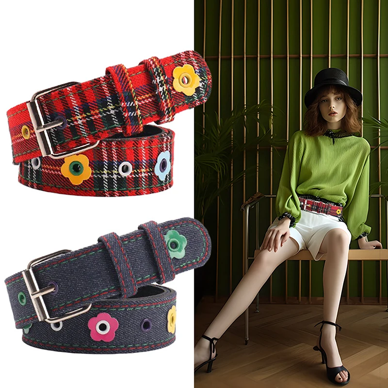 Women's Y2k Belt With Plaid Denim Jeans Decoration Dopamine Belt Accessories For American Hot Girl