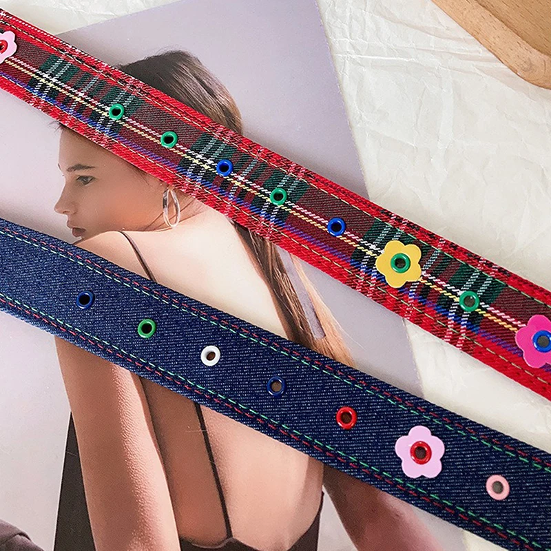 Women's Y2k Belt With Plaid Denim Jeans Decoration Dopamine Belt Accessories For American Hot Girl