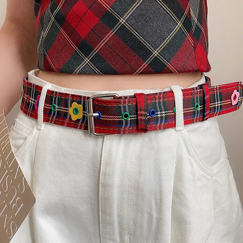 Women's Y2k Belt With Plaid Denim Jeans Decoration Dopamine Belt Accessories For American Hot Girl