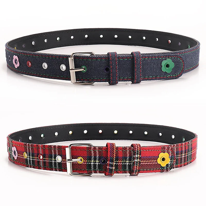 Women's Y2k Belt With Plaid Denim Jeans Decoration Dopamine Belt Accessories For American Hot Girl