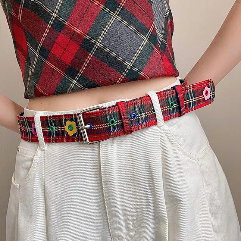 Women's Y2k Belt With Plaid Denim Jeans Decoration Dopamine Belt Accessories For American Hot Girl