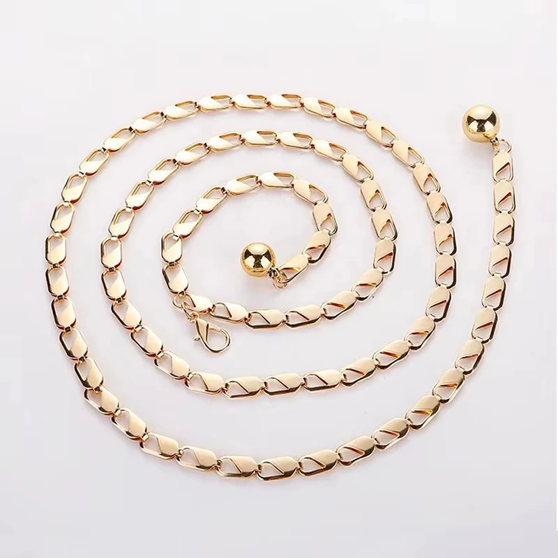 Retro Hollow Out Carved Women Chain Belt Round Metal Adjustable Thin Waist Chain Belts Dress Pants Decorative Waistbands Straps