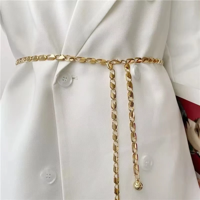 Retro Hollow Out Carved Women Chain Belt Round Metal Adjustable Thin Waist Chain Belts Dress Pants Decorative Waistbands Straps