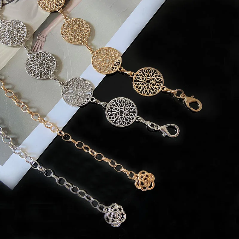 Retro Hollow Out Carved Women Chain Belt Round Metal Adjustable Thin Waist Chain Belts Dress Pants Decorative Waistbands Straps