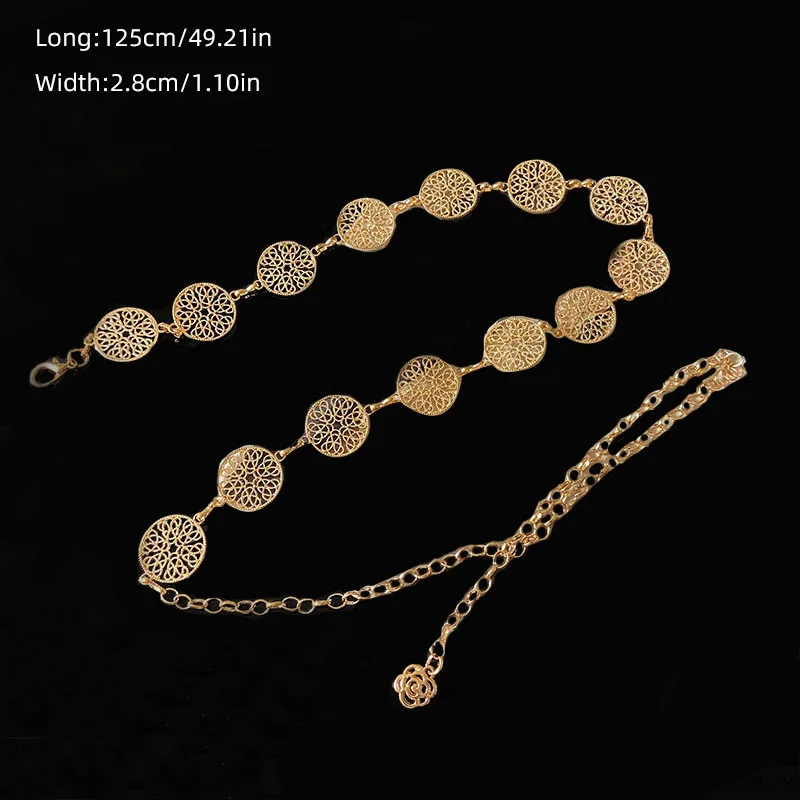 Retro Hollow Out Carved Women Chain Belt Round Metal Adjustable Thin Waist Chain Belts Dress Pants Decorative Waistbands Straps