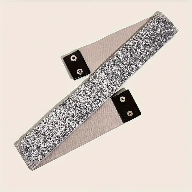 Sequin Elastic Glitter Belt Women's Corset Wide Waist Belt Metal Buckle Waistband Decorative Corset Strap Party Dress Accessorie