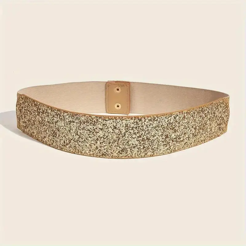 Sequin Elastic Glitter Belt Women's Corset Wide Waist Belt Metal Buckle Waistband Decorative Corset Strap Party Dress Accessorie