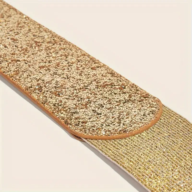 Sequin Elastic Glitter Belt Women's Corset Wide Waist Belt Metal Buckle Waistband Decorative Corset Strap Party Dress Accessorie
