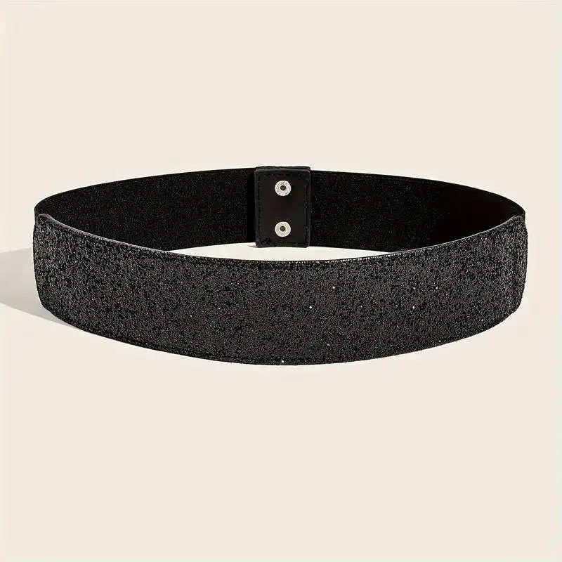 Sequin Elastic Glitter Belt Women's Corset Wide Waist Belt Metal Buckle Waistband Decorative Corset Strap Party Dress Accessorie