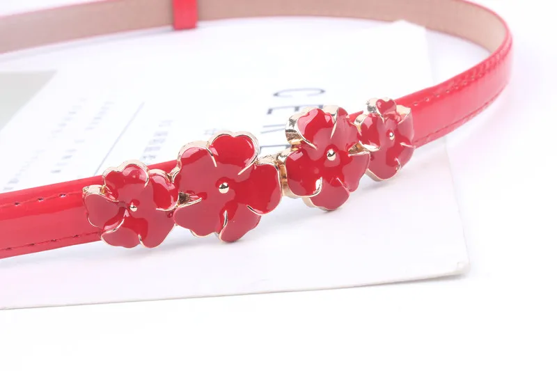 Adjustable Patent Women Waist Leather Belt Flower Girdle for Dresses Female Ladies Waistband Straps White Black