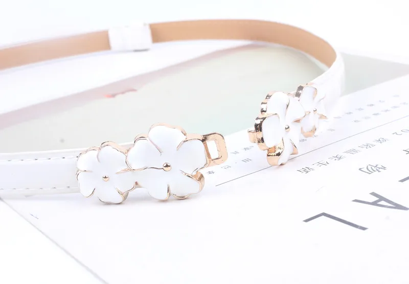 Adjustable Patent Women Waist Leather Belt Flower Girdle for Dresses Female Ladies Waistband Straps White Black