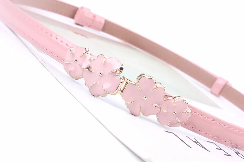 Adjustable Patent Women Waist Leather Belt Flower Girdle for Dresses Female Ladies Waistband Straps White Black