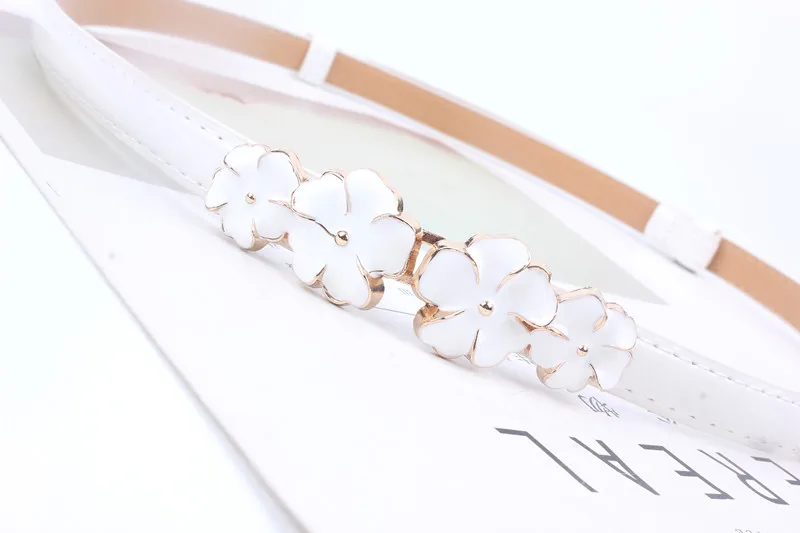 Adjustable Patent Women Waist Leather Belt Flower Girdle for Dresses Female Ladies Waistband Straps White Black