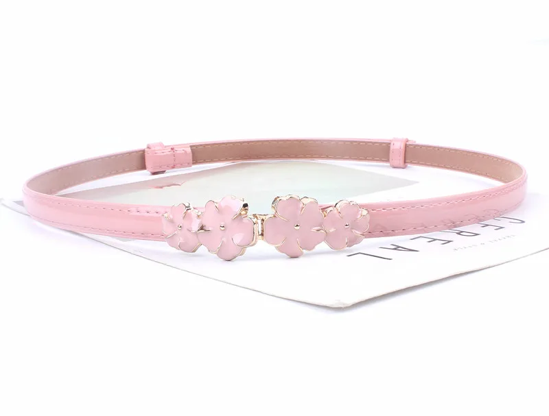 Adjustable Patent Women Waist Leather Belt Flower Girdle for Dresses Female Ladies Waistband Straps White Black