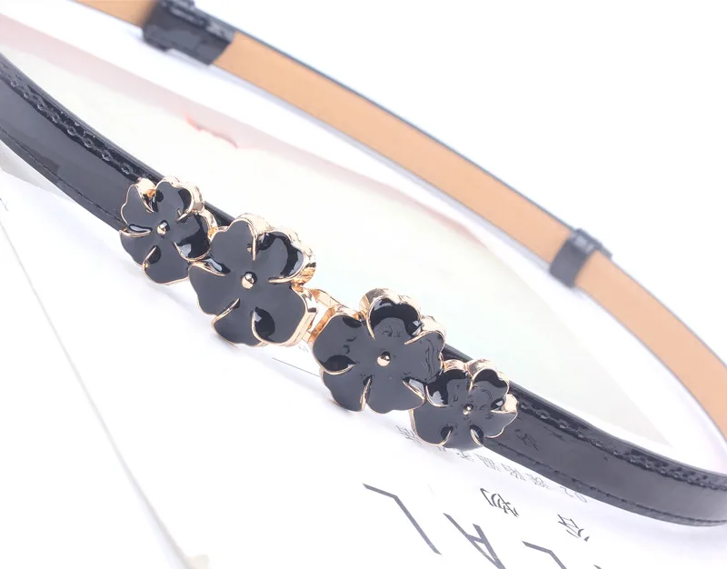 Adjustable Patent Women Waist Leather Belt Flower Girdle for Dresses Female Ladies Waistband Straps White Black