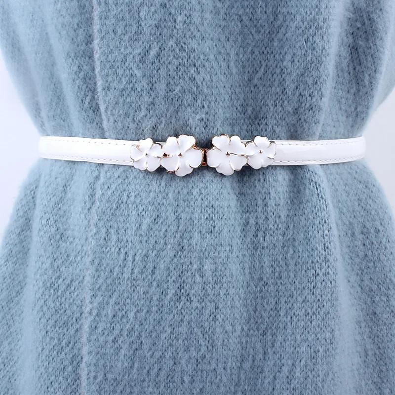 Adjustable Patent Women Waist Leather Belt Flower Girdle for Dresses Female Ladies Waistband Straps White Black