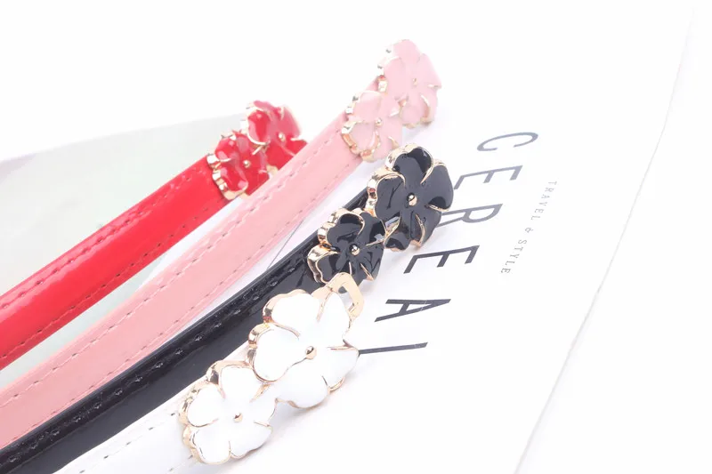 Adjustable Patent Women Waist Leather Belt Flower Girdle for Dresses Female Ladies Waistband Straps White Black