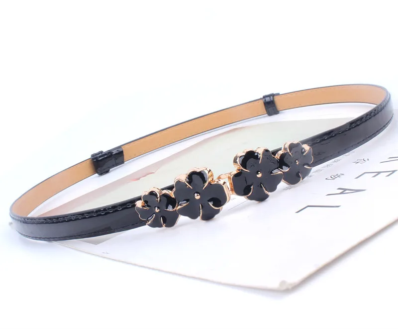 Adjustable Patent Women Waist Leather Belt Flower Girdle for Dresses Female Ladies Waistband Straps White Black
