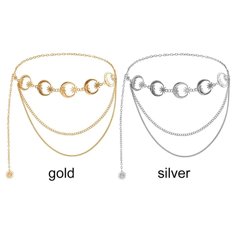 Fashion Sun Waistband for Women Girl Punk Hip Hop Waist Chain Vintage Metal Waist Chain for Dress Ladies Body Chain Belt Jewelry