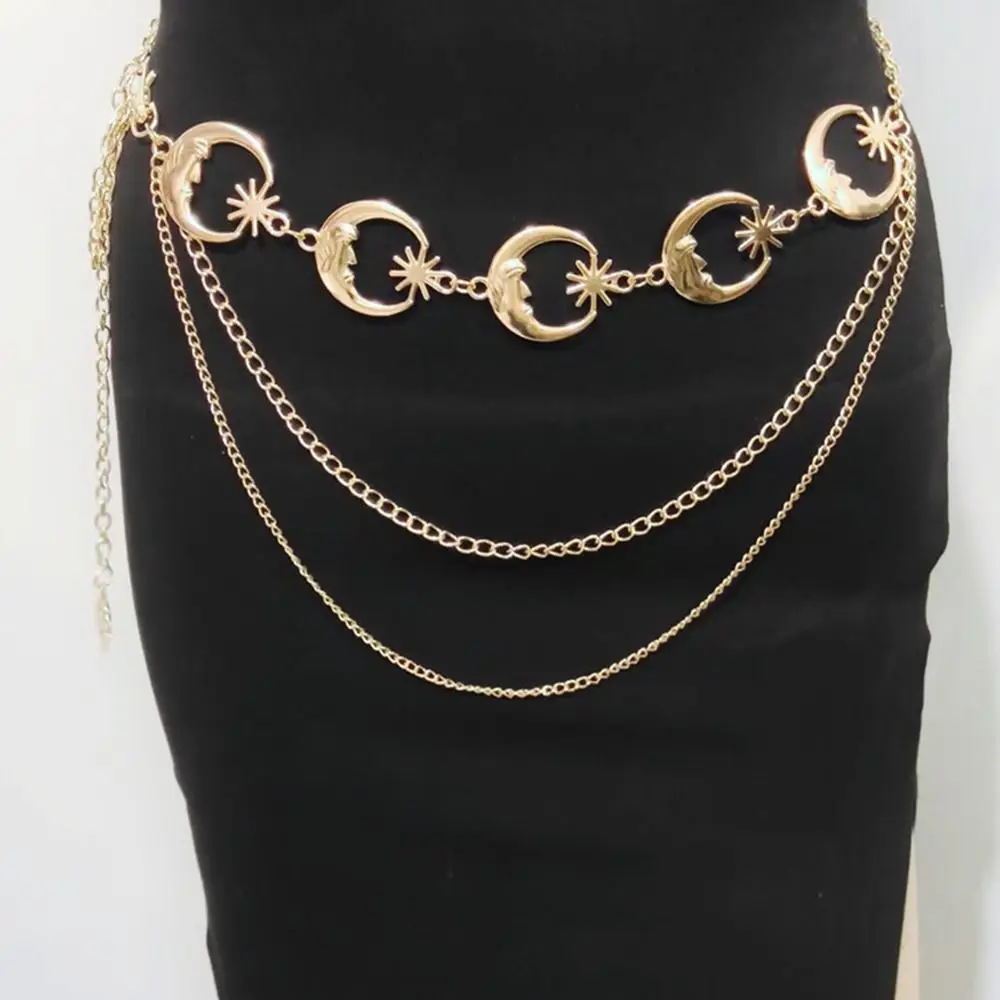 Fashion Sun Waistband for Women Girl Punk Hip Hop Waist Chain Vintage Metal Waist Chain for Dress Ladies Body Chain Belt Jewelry
