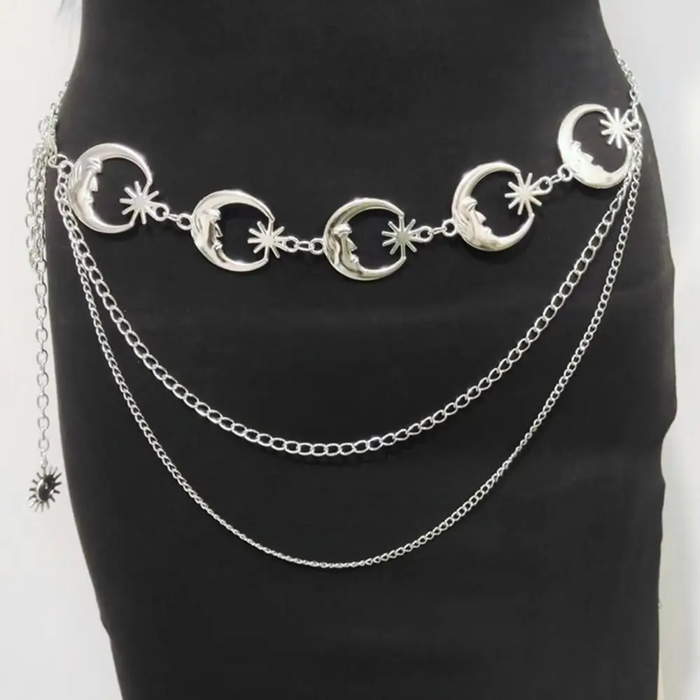 Fashion Sun Waistband for Women Girl Punk Hip Hop Waist Chain Vintage Metal Waist Chain for Dress Ladies Body Chain Belt Jewelry