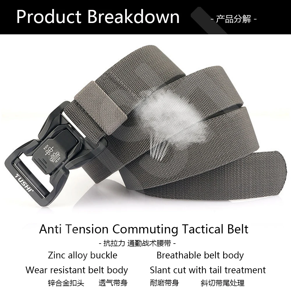 TUSHI Men's Tactical Belt Army Outdoor Hunting Tactical Military Canvas Multi Function Combat Survival High Quality Marine Corps