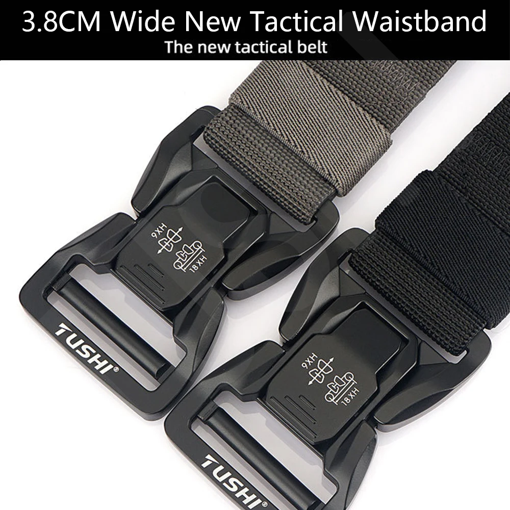 TUSHI Men's Tactical Belt Army Outdoor Hunting Tactical Military Canvas Multi Function Combat Survival High Quality Marine Corps