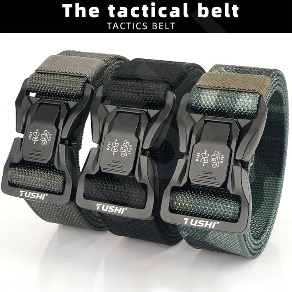 TUSHI Men's Tactical Belt Army Outdoor Hunting Tactical Military Canvas Multi Function Combat Survival High Quality Marine Corps