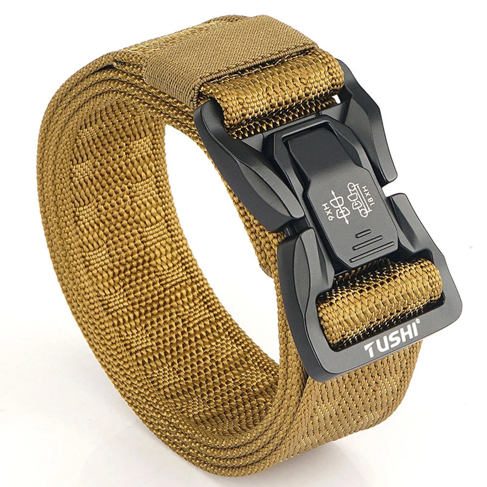TUSHI Men's Tactical Belt Army Outdoor Hunting Tactical Military Canvas Multi Function Combat Survival High Quality Marine Corps