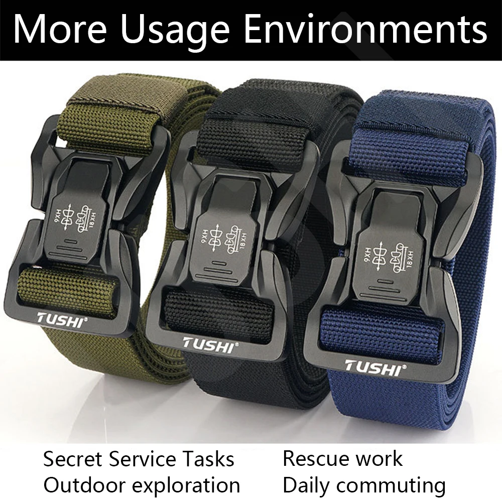TUSHI Men's Tactical Belt Army Outdoor Hunting Tactical Military Canvas Multi Function Combat Survival High Quality Marine Corps