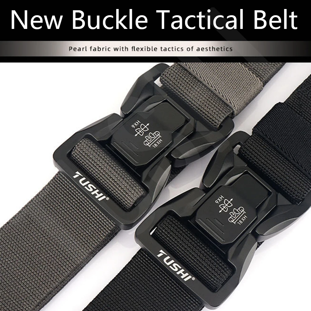 TUSHI Men's Tactical Belt Army Outdoor Hunting Tactical Military Canvas Multi Function Combat Survival High Quality Marine Corps
