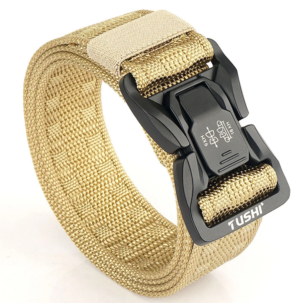 TUSHI Men's Tactical Belt Army Outdoor Hunting Tactical Military Canvas Multi Function Combat Survival High Quality Marine Corps