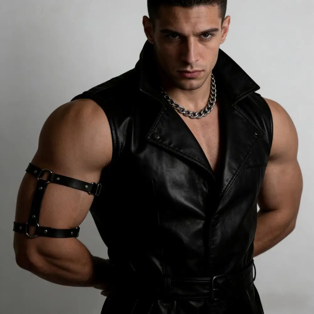 1pcs Men's Faux Leather Upper Arm Bracelet for Men Elastic Adjustable Armband Men Arms Harness Belt Costume for Nightclub Cospla
