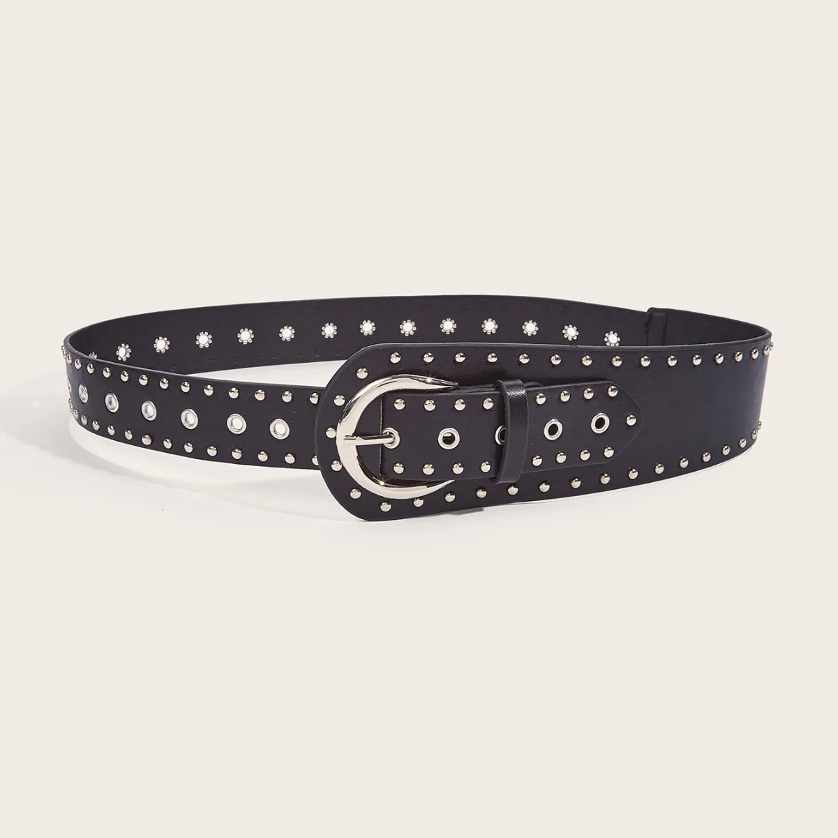 Fashion Women Black PU Leather Belt with Rivets Studded for Jeans Dress Skirts Shirts Decoration Punk Gothic Waist Strap Band