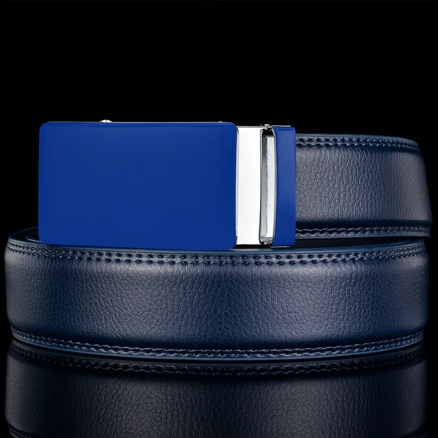 Plyesxale Genuine Leather Belt Men High Quality Ratchet Dress Belt With Automatic Buckle Blue Red Light Brown Mens Belts B36