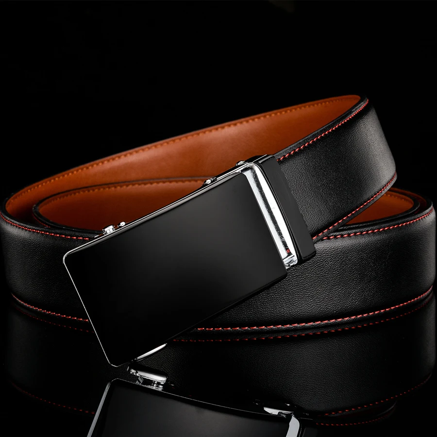 Plyesxale Genuine Leather Belt Men High Quality Ratchet Dress Belt With Automatic Buckle Blue Red Light Brown Mens Belts B36