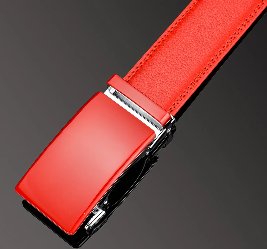 Plyesxale Genuine Leather Belt Men High Quality Ratchet Dress Belt With Automatic Buckle Blue Red Light Brown Mens Belts B36