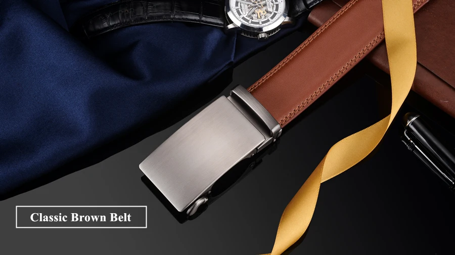 Plyesxale Genuine Leather Belt Men High Quality Ratchet Dress Belt With Automatic Buckle Blue Red Light Brown Mens Belts B36