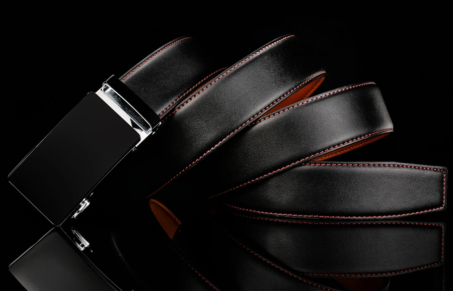 Plyesxale Genuine Leather Belt Men High Quality Ratchet Dress Belt With Automatic Buckle Blue Red Light Brown Mens Belts B36