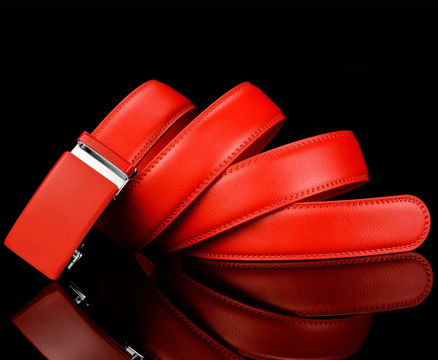 Plyesxale Genuine Leather Belt Men High Quality Ratchet Dress Belt With Automatic Buckle Blue Red Light Brown Mens Belts B36
